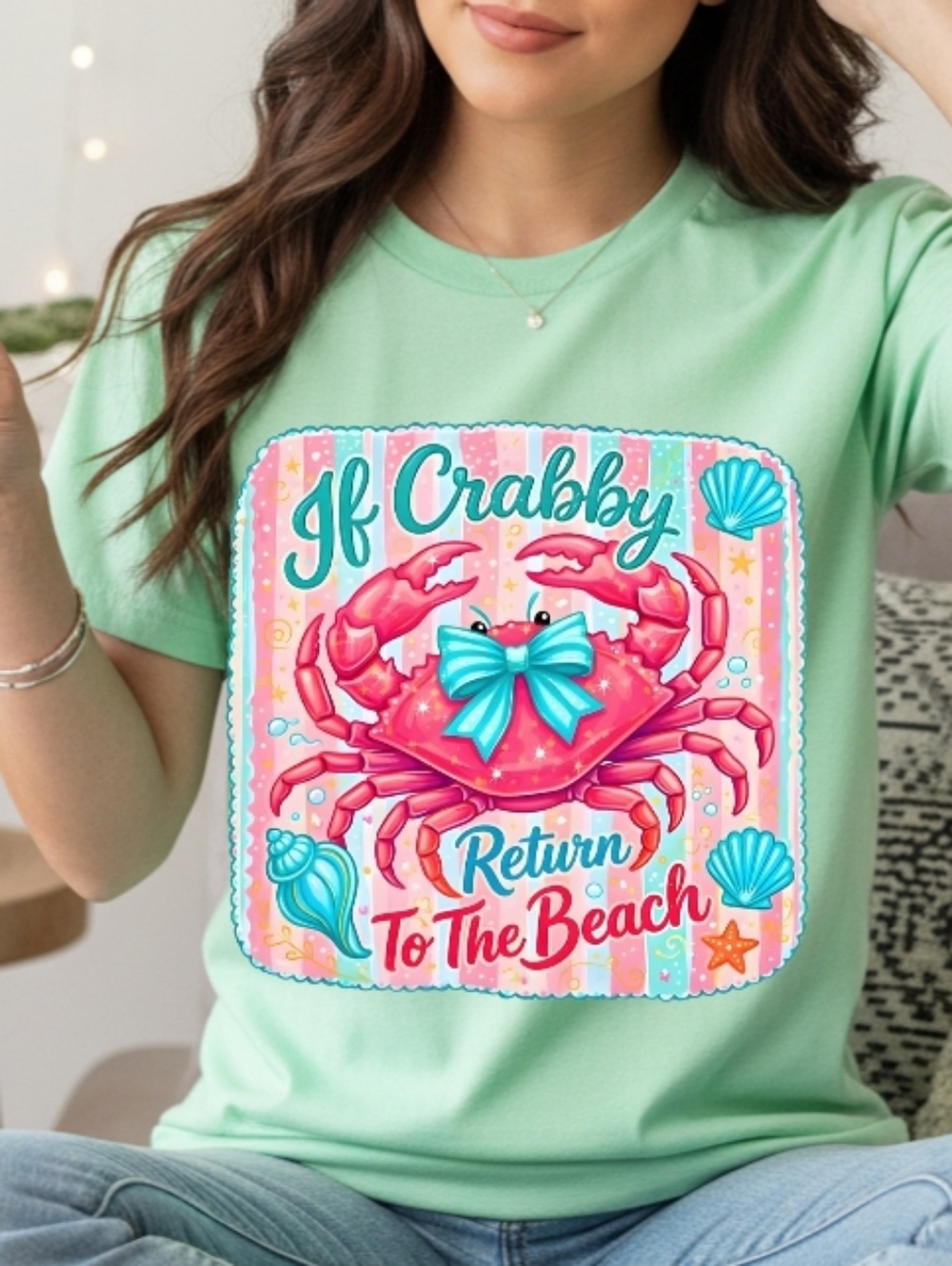 Gildan Mint Green "If Crabby Return To The Beach" Graphic Tee